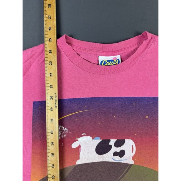 Rare Vintage Y2K Cows Ice Cream Art Painting Paint Splatter Pink Small Shirt - Picture 15 of 15
